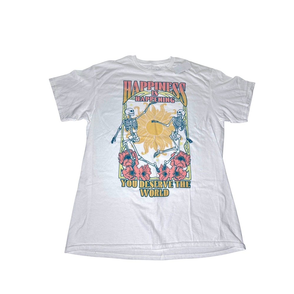 Love Tribe Happiness‎ Is Happening Skeleton Graphic Tee White Large NWT